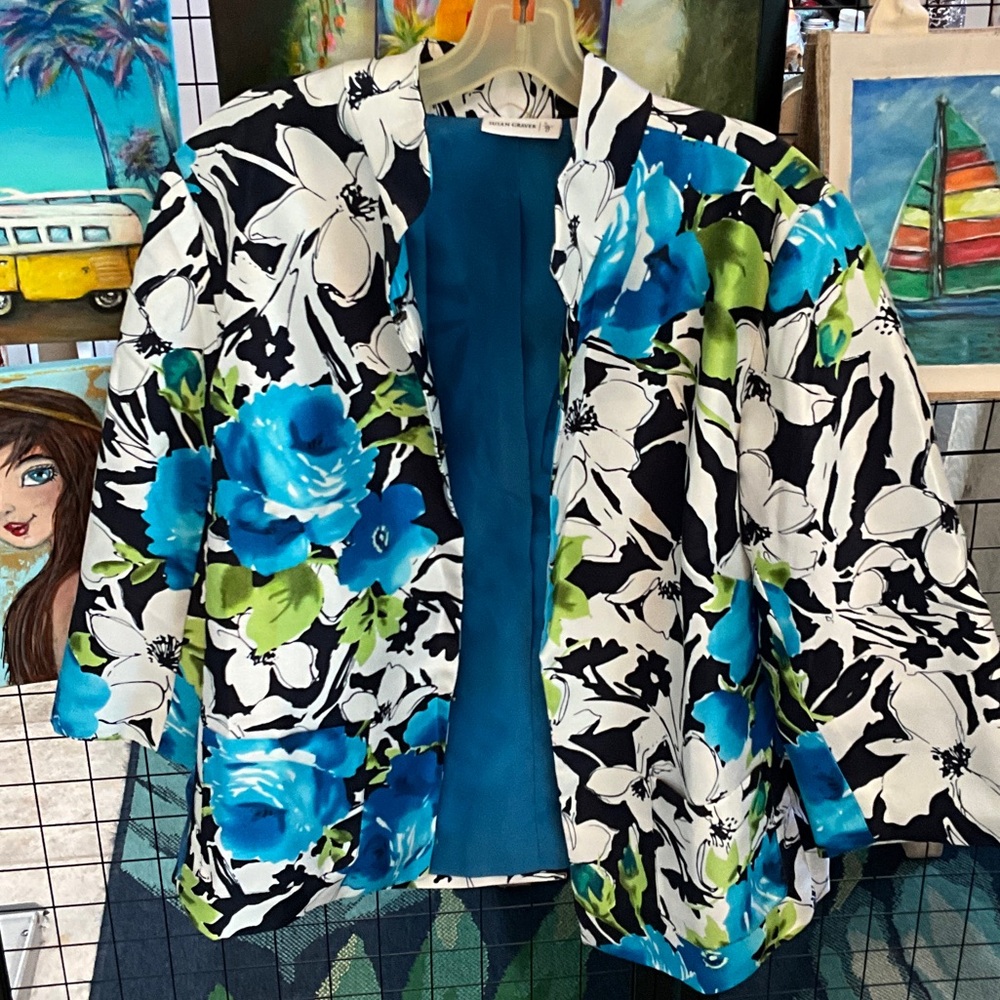Susan Graver Floral Blazer - Blue, Green, Black
